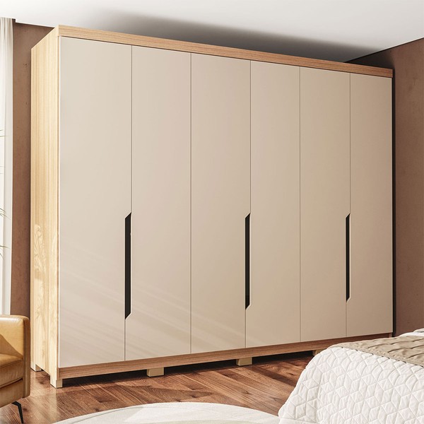 Guarda-Roupa Casal Barcelona 6 Portas 4 Gavetas 100% Mdf Carvalho/Off White - Politorno