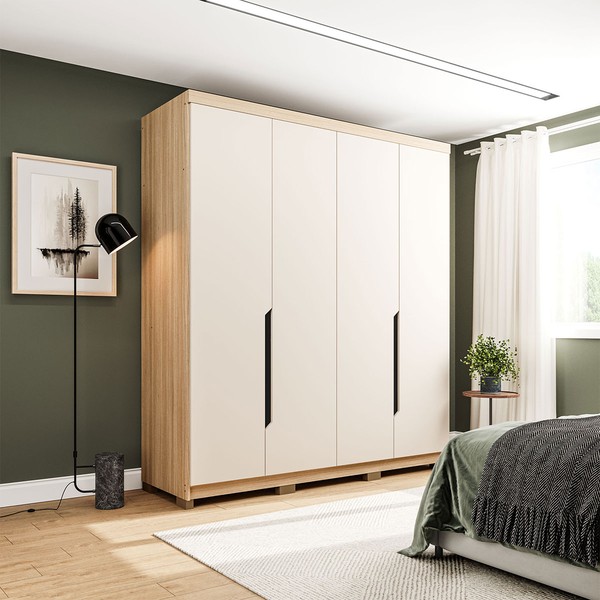 Guarda-Roupa Casal Barcelona 4 Portas 2 Gavetas 100% Mdf Carvalho/Off White - Politorno