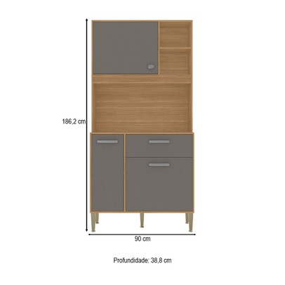 Armário de Cozinha Kits Zen 3 Portas 1 Gaveta Freijó/Gris - Kits Paraná