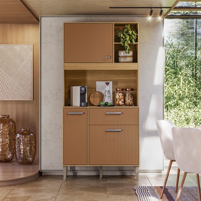 Armário de Cozinha Kits Zen 3 Portas 1 Gaveta Freijó/Caramelo - Kits Paraná