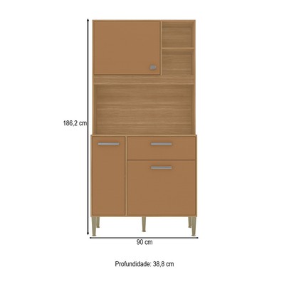 Armário de Cozinha Kits Zen 3 Portas 1 Gaveta Freijó/Caramelo - Kits Paraná