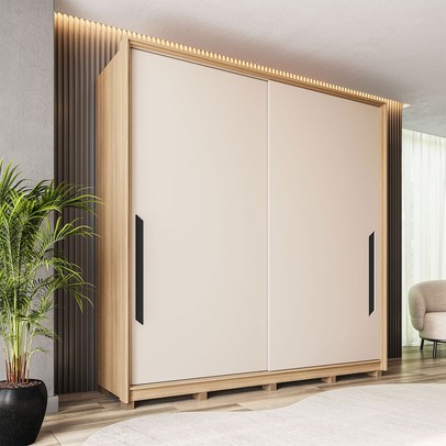 Guarda-Roupa Casal Barcelona 2 Portas 4 Gavetas 100% Mdf Carvalho/Off White - Politorno