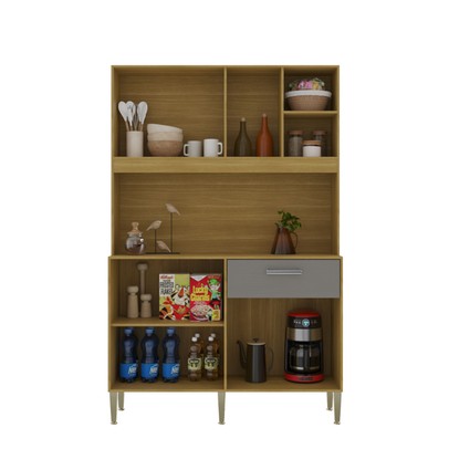 Armário de Cozinha Kits Liv 5 Portas 1 Gaveta Freijó/Gris - Kits Paraná