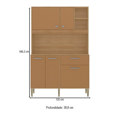 Armário de Cozinha Kits Liv 5 Portas 1 Gaveta Freijó/Caramelo - Kits Paraná