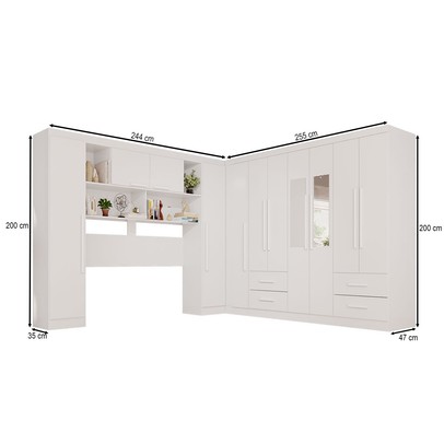 Guarda-Roupa Casal Modulado Andorra 11 Portas 4 Gavetas com Espelho Branco - Pnr Móveis