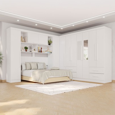 Guarda-Roupa Casal Modulado Andorra 11 Portas 4 Gavetas com Espelho Branco - Pnr Móveis