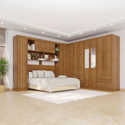 Guarda-Roupa Casal Modulado Andorra 11 Portas 4 Gavetas com Espelho Cinamomo - Pnr Móveis