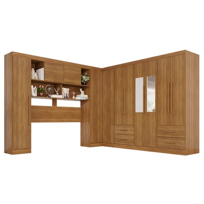Guarda-Roupa Casal Modulado Andorra 11 Portas 4 Gavetas com Espelho Cinamomo - Pnr Móveis