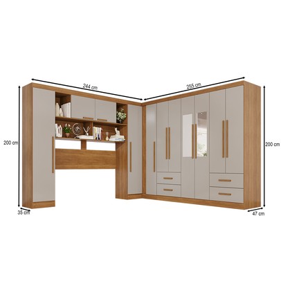 Guarda-Roupa Casal Modulado Andorra 11 Portas 4 Gavetas com Espelho Cinamomo/Off White - Pnr Móveis