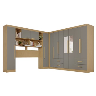 Guarda-Roupa Casal Modulado Andorra 11 Portas 4 Gavetas com Espelho Jequitibá/Granizo - Pnr Móveis