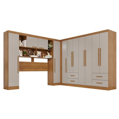 Guarda-Roupa Casal Modulado Andorra 11 Portas 4 Gavetas Cinamomo/Off White - Pnr Móveis