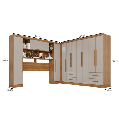 Guarda-Roupa Casal Modulado Andorra 11 Portas 4 Gavetas Cinamomo/Off White - Pnr Móveis