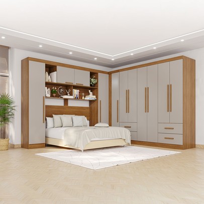 Guarda-Roupa Casal Modulado Andorra 11 Portas 4 Gavetas Cinamomo/Off White - Pnr Móveis