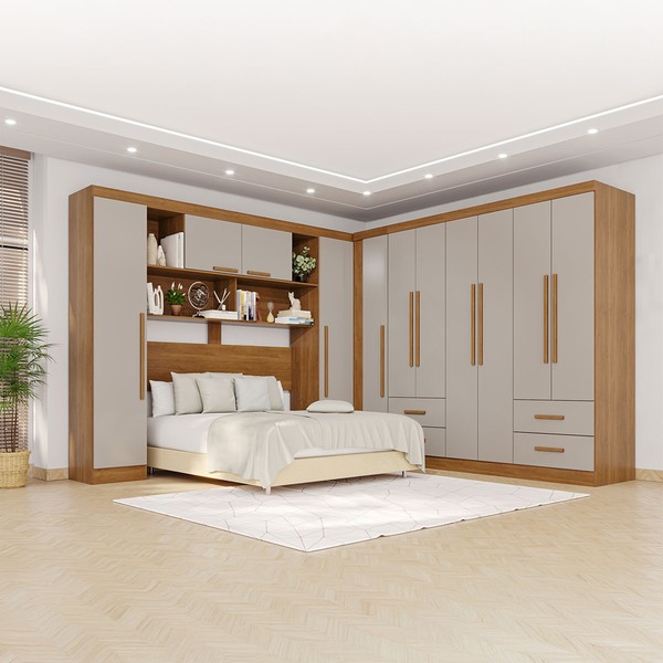 Guarda-Roupa Casal Modulado Andorra 11 Portas 4 Gavetas Cinamomo/Off White - Pnr Móveis