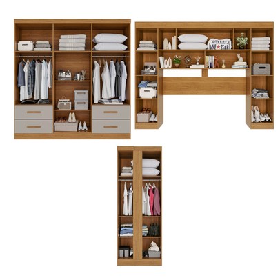 Guarda-Roupa Casal Modulado Andorra 11 Portas 4 Gavetas Cinamomo/Off White - Pnr Móveis