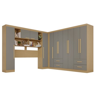 Guarda-Roupa Casal Modulado Andorra 11 Portas 4 Gavetas Jequitibá/Granizo - Pnr Móveis