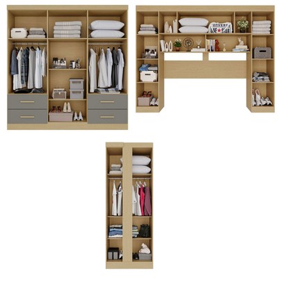 Guarda-Roupa Casal Modulado Andorra 11 Portas 4 Gavetas Jequitibá/Granizo - Pnr Móveis