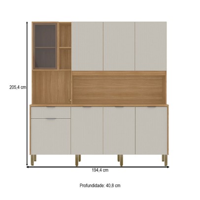 Cozinha Compacta Nature 8 Portas 1 Gaveta Freijó/Soft - Kits Paraná