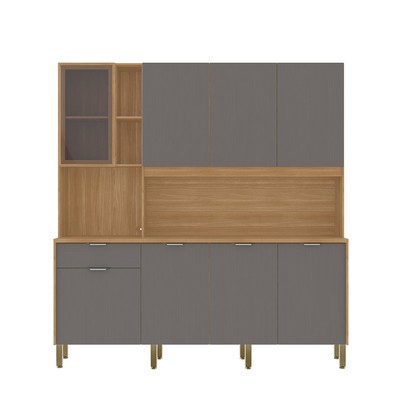 Cozinha Compacta Nature 8 Portas 1 Gaveta  Freijó/Gris - Kits Paraná