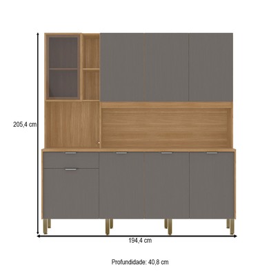 Cozinha Compacta Nature 8 Portas 1 Gaveta  Freijó/Gris - Kits Paraná