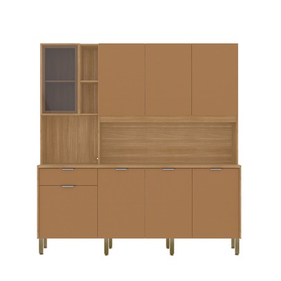 Cozinha Compacta Nature 8 Portas 1 Gaveta Freijó/Caramelo - Kits Paraná