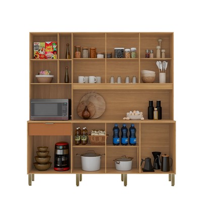 Cozinha Compacta Nature 8 Portas 1 Gaveta Freijó/Caramelo - Kits Paraná
