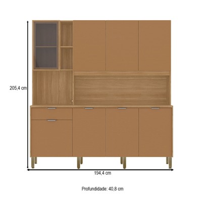 Cozinha Compacta Nature 8 Portas 1 Gaveta Freijó/Caramelo - Kits Paraná