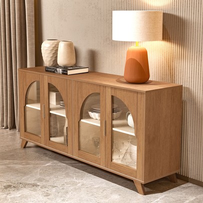 Balcão Buffet Murano 4 Portas com Vidro Cinamomo/Off White - Artely