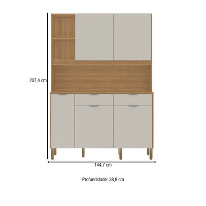 Armário de Cozinha 144,7 Cm Flora 5 Portas 2 Gavetas Freijó/Soft - Kits Paraná