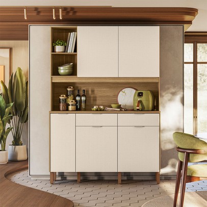 Armário de Cozinha 144,7 Cm Flora 5 Portas 2 Gavetas Freijó/Soft - Kits Paraná