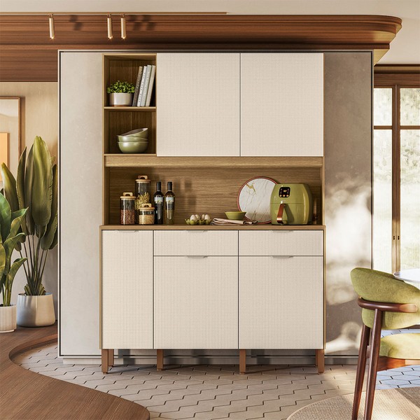 Armário de Cozinha 144,7 Cm Flora 5 Portas 2 Gavetas Freijó/Soft - Kits Paraná