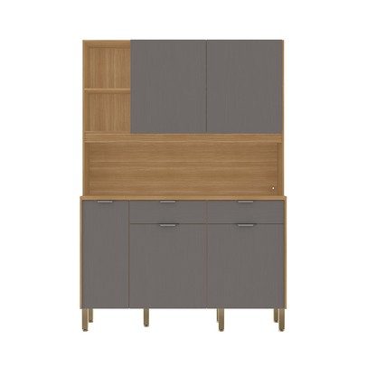 Armário de Cozinha 144,7 Cm Flora 5 Portas 2 Gavetas Freijó/Gris - Kits Paraná