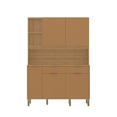 Armário de Cozinha 144,7 Cm Flora 5 Portas 2 Gavetas Freijó/Caramelo - Kits Paraná