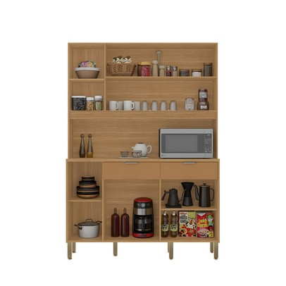 Armário de Cozinha 144,7 Cm Flora 5 Portas 2 Gavetas Freijó/Caramelo - Kits Paraná