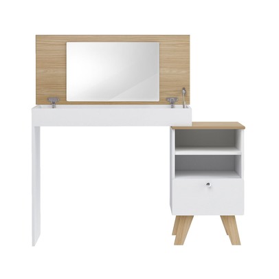 Penteadeira Dora 1 Gaveta com Espelho Naturale/Branco - Artely