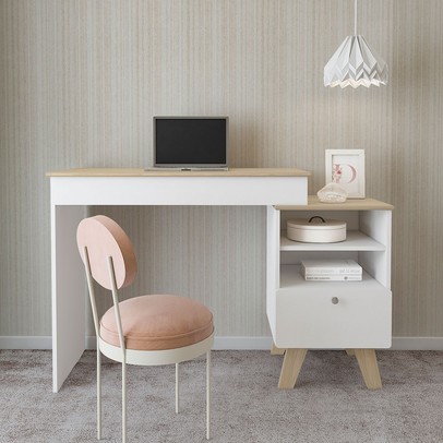 Penteadeira Dora 1 Gaveta com Espelho Naturale/Branco - Artely