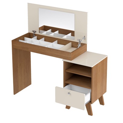 Penteadeira Dora 1 Gaveta com Espelho Off White/Cinamomo - Artely