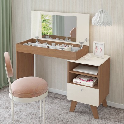 Penteadeira Dora 1 Gaveta com Espelho Off White/Cinamomo - Artely