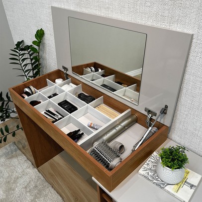 Penteadeira Dora 1 Gaveta com Espelho Off White/Cinamomo - Artely