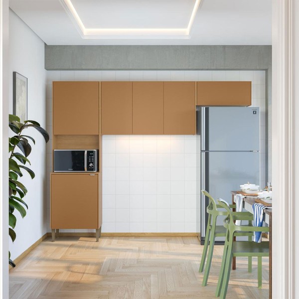 Cozinha Compacta Soul 6 Portas Freijó/Caramelo - Kits Paraná