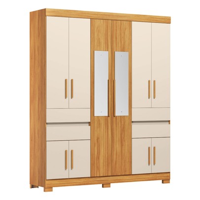 Guarda-Roupa Casal Vizanno 10 Portas 4 Gavetas com Espelho Cinamon/Off White - Demobile