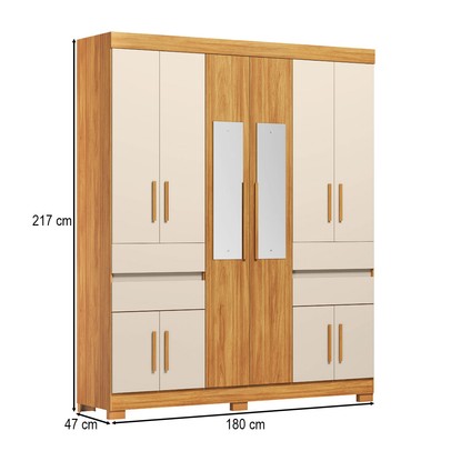 Guarda-Roupa Casal Vizanno 10 Portas 4 Gavetas com Espelho Cinamon/Off White - Demobile