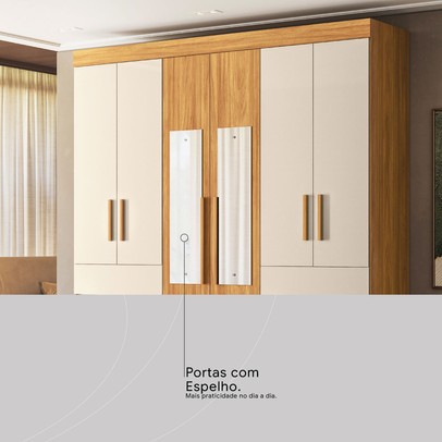 Guarda-Roupa Casal Vizanno 10 Portas 4 Gavetas com Espelho Cinamon/Off White - Demobile