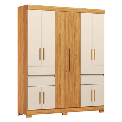 Guarda-Roupa Casal Vizanno 10 Portas 4 Gavetas Cinamon/Off-White - Demobile