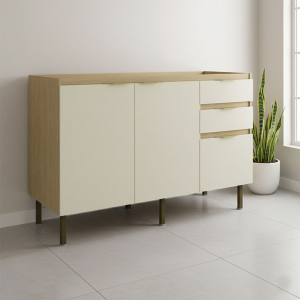 Balcão de Cozinha para Pia 120 Cm Nanda 2 Portas 3 Gavetas Nature/Arenas - Tecno Mobili