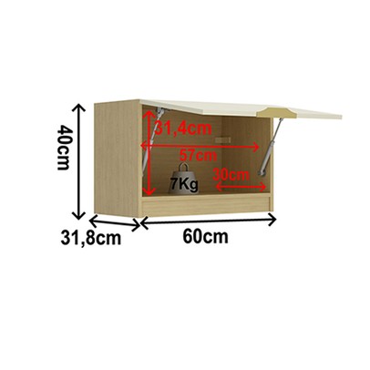 Armário Aéreo Cozinha 60 Cm Nanda 1 Porta Nature/Arenas - Tecno Mobili