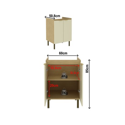 Balcão de Cozinha 60cm Nanda 2 Portas Nature/Arenas - Tecno Mobili