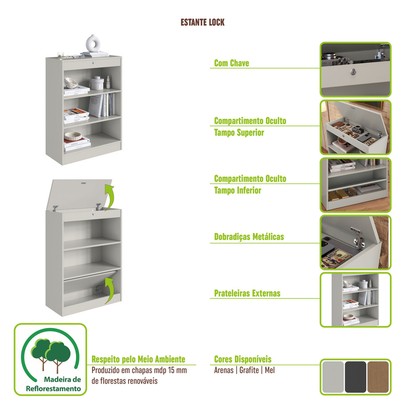 Estante para Livros Lock 2 Portas Mel - Art In Móveis