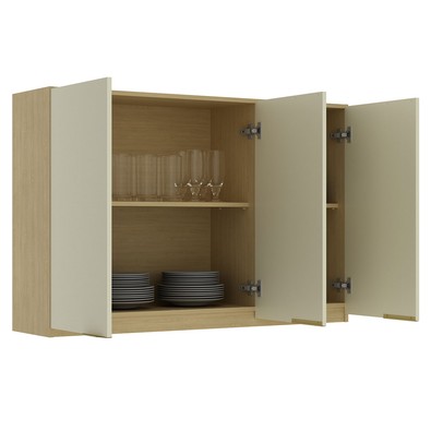 Armário Aéreo Cozinha 120 Cm Nanda 3 Portas Nature/Arenas - Tecno Mobili