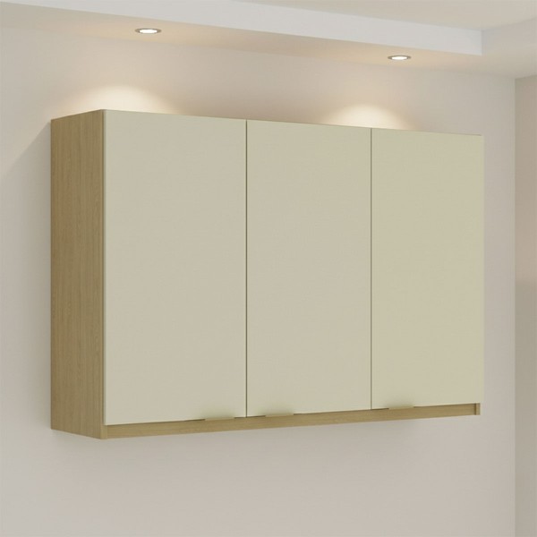 Armário Aéreo Cozinha 120 Cm Nanda 3 Portas Nature/Arenas - Tecno Mobili